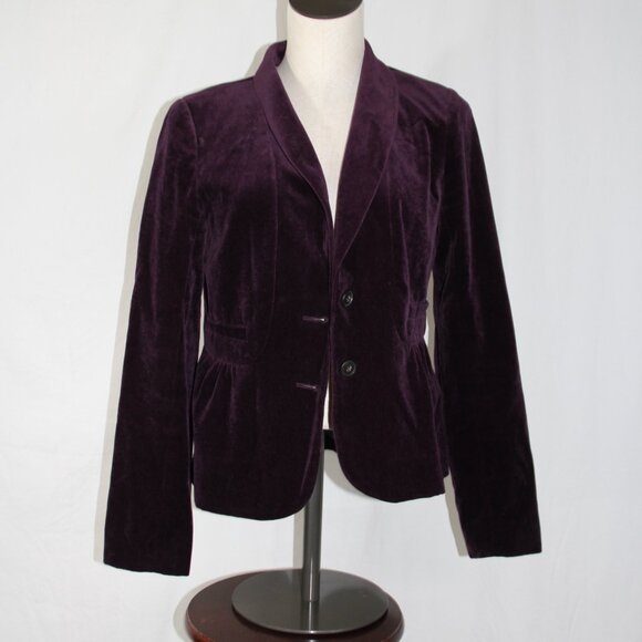 J. CREW Women's Purple Eggplant Velvet Button Up Peplum Blazer Jacket Size 8 - Picture 2 of 11